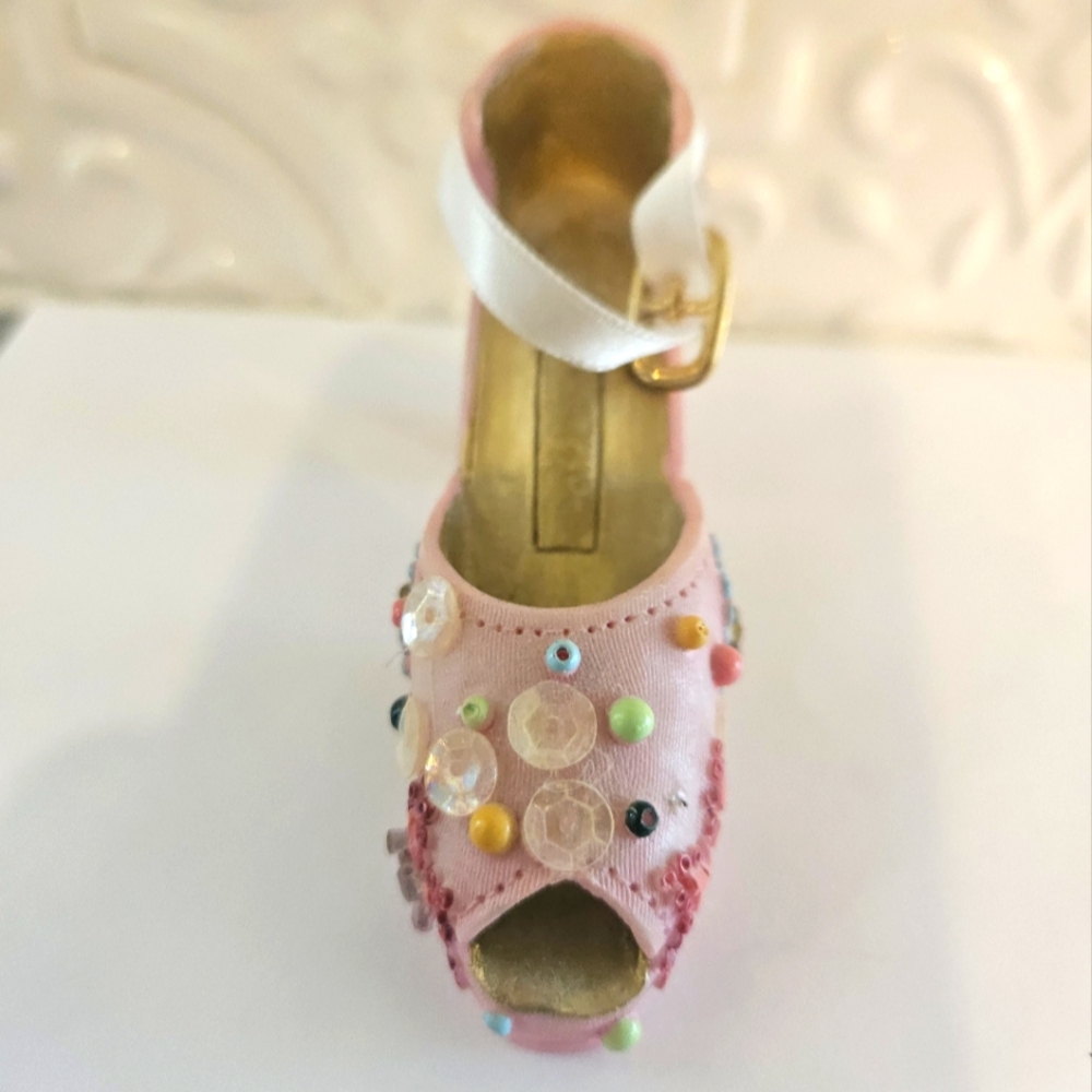 Pink Beaded Miniature Porcelain Shoe